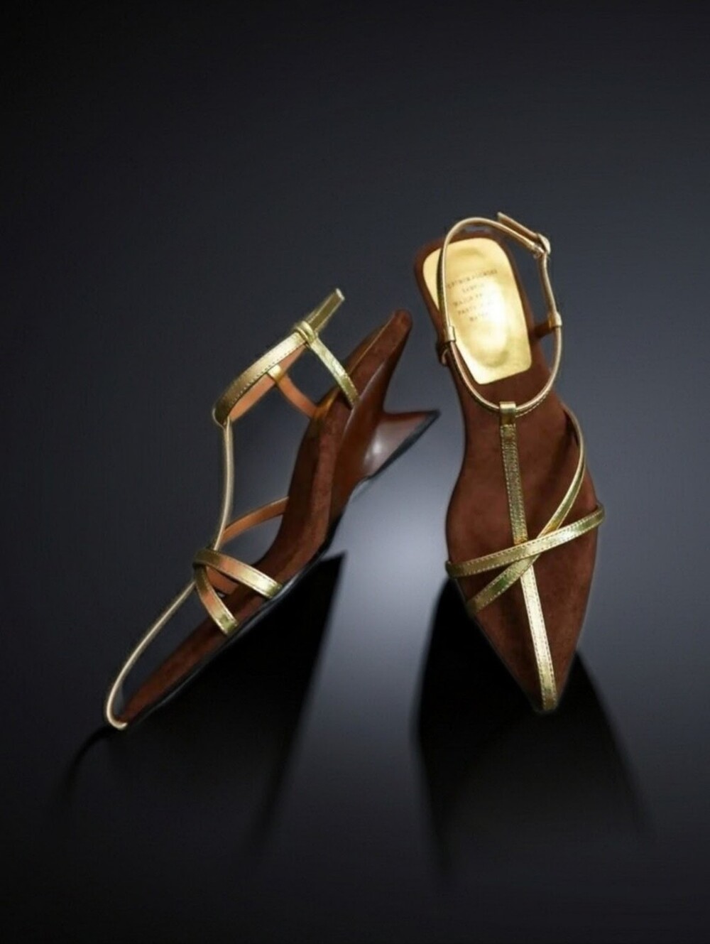 NWOT ELEGANT (Gold) French Leather - Pointed Toe - Wedge Heel